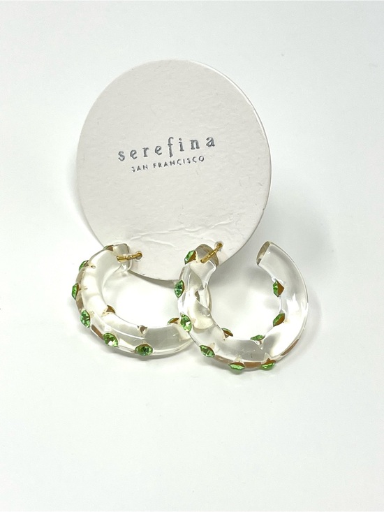 Anthropologie Jewelry - New Anthropologie x Serefina Green Rhinestone Hoop Earrings
